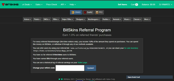 Bitskins programa de referência
